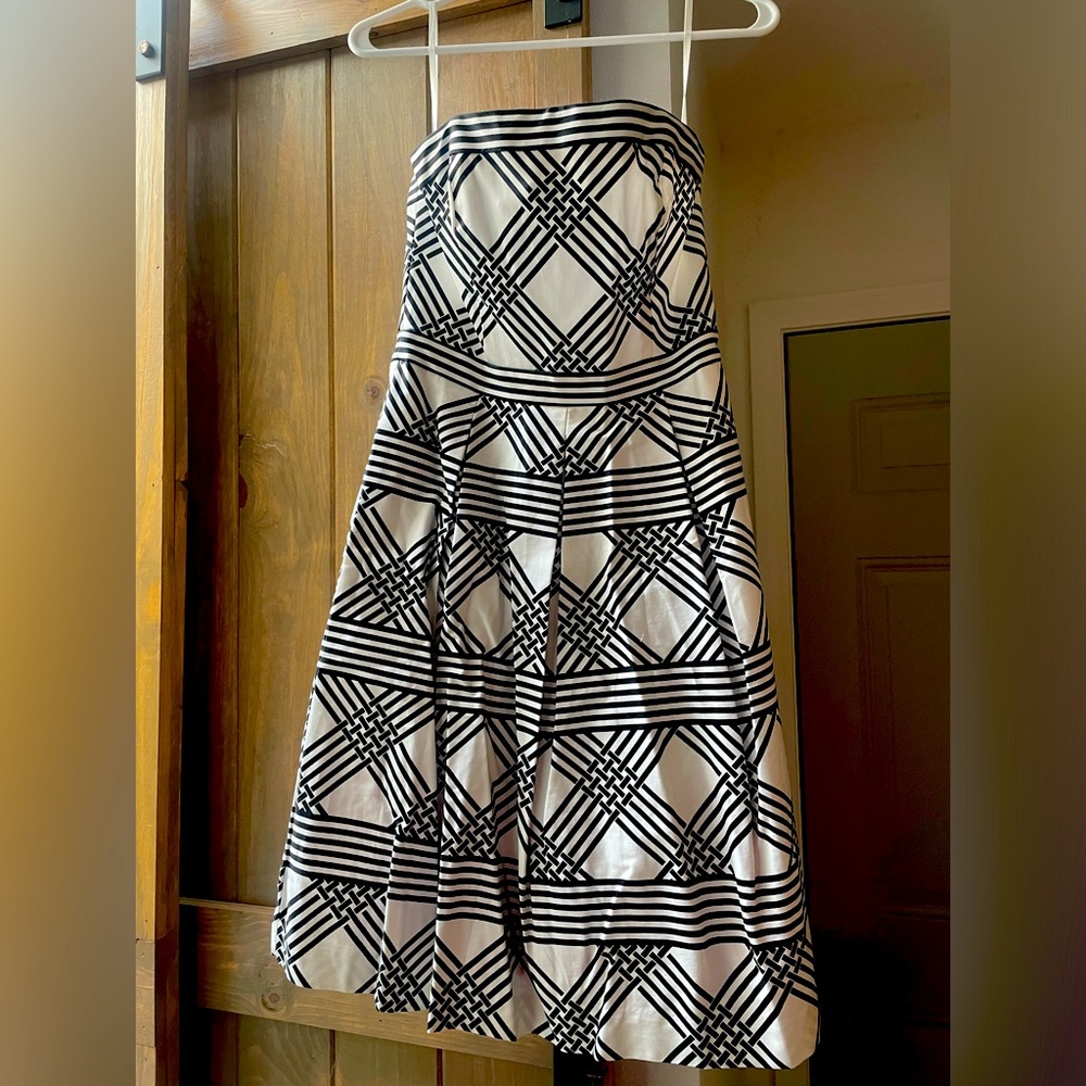 Strapless black/white print cotton dress- with pockets